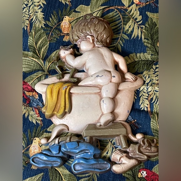 Vintage Sexton 1975 Boy & Frog in Bathtub Cast Metal Wall Plaque Bath Time Decor - Picture 5 of 5